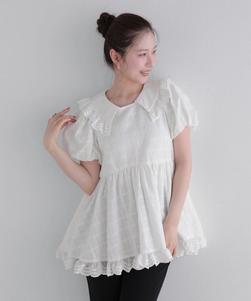 Fit more（フィットモア） ブラウス シャツ 夏 半袖 スカラップレース