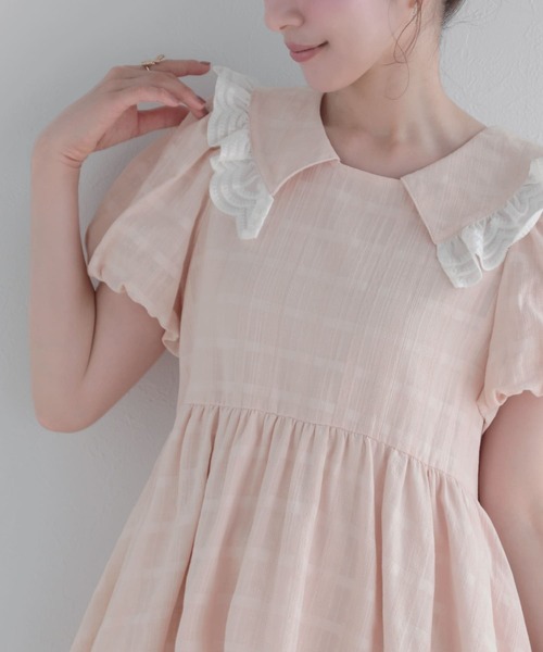 Fit more（フィットモア） ブラウス シャツ 夏 半袖 スカラップレース スカラップレースペプラムブラウス Fit more