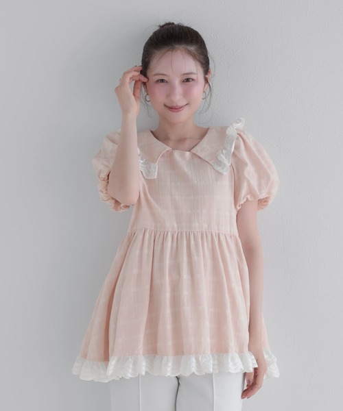 Fit more（フィットモア） ブラウス シャツ 夏 半袖 スカラップレース