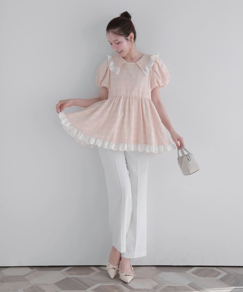 Fit more（フィットモア） ブラウス シャツ 夏 半袖 スカラップレース 