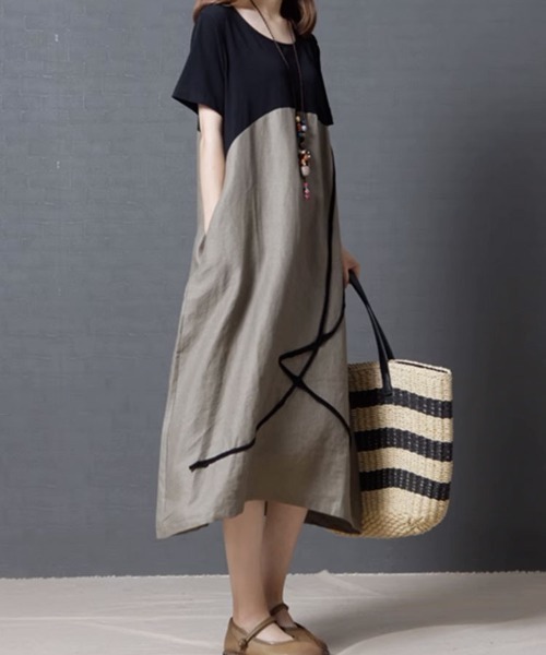 「SallyLunn」 半袖ワンピース LARGE グレー レディース_画像4