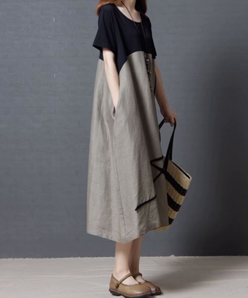 「SallyLunn」 半袖ワンピース LARGE グレー レディース_画像5
