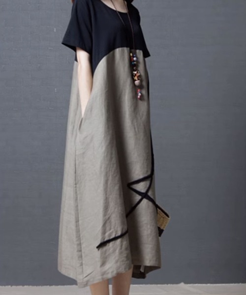 「SallyLunn」 半袖ワンピース LARGE グレー レディース_画像6