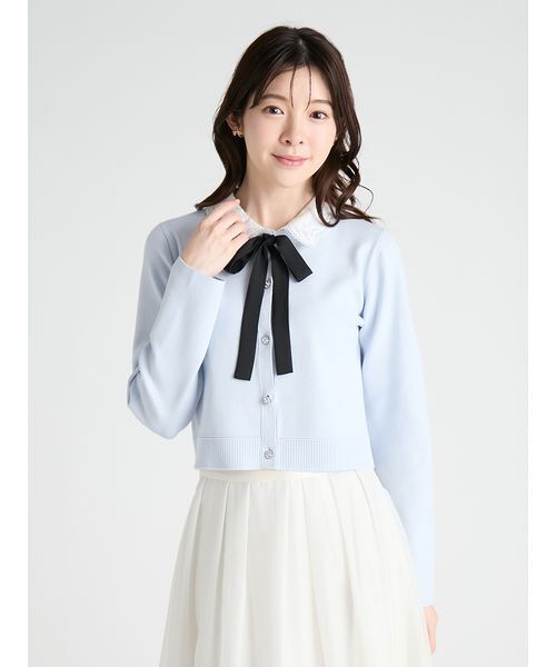 CELFORD ネイビー レース クロップド カーディガン CELFORD（セルフォード） カーディガン 「WEB・ルミネ限定」レース