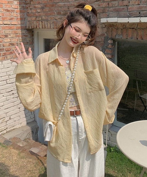 shopnikoniko ブラウス シャツ シャツジャケット シワ加工