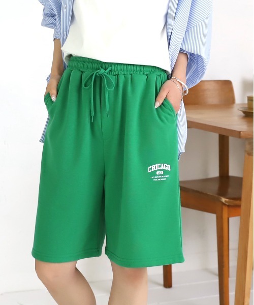 ワンポイント★スウェットハーフパンツ★おしゃれ見え★ひざ丈★アクティブ ad thie スウェットパンツ ジャージ ワンポイントロゴ スエット