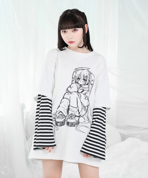 playhour ボーダーTシャツ Pal elfy tシャツ ボーダードッキングイラストT レディース : ZOZOTOWN