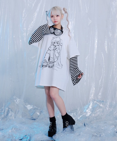 Pal elfy tシャツ ボーダードッキングイラストT レディース : ZOZOTOWN