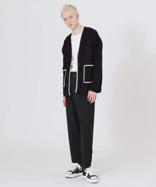 LOVELLESS ブラック カーディガン フリーサイズ LOVELESS カーディガン 「UNISEX」エンブロイラインカーディガン