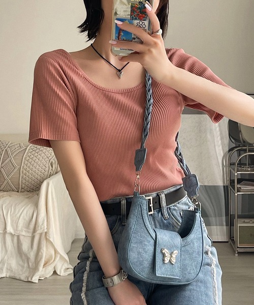 Ada. tシャツ ディープUネック バックシャン リブ タイト