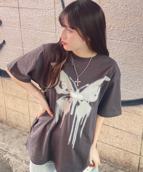 tシャツ 「mahagrid/マハグリッド」 BUTTERFLY GOTH TEE/蝶 Tシャツ レディース メンズ