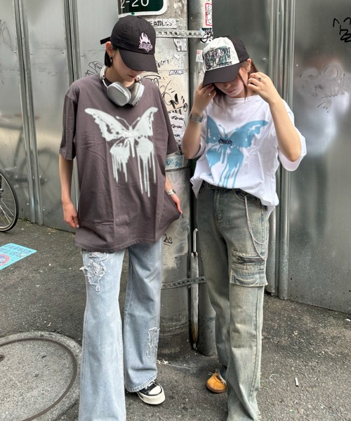 mahagrid■BUTTERFLY GOTH TEE■送料込 mahagrid/マハグリッド』 BUTTERFLY GOTH TEE/蝶 Tシャツ（T