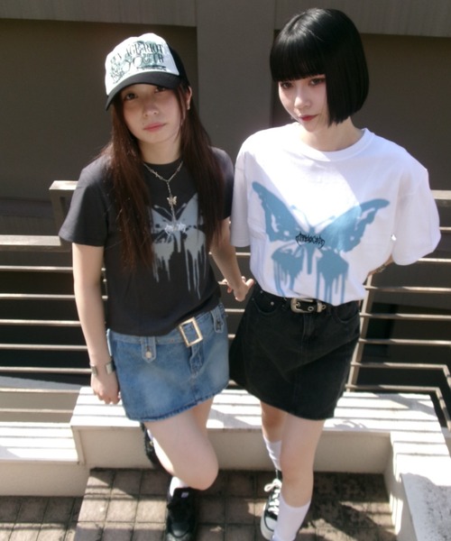 mahagrid■BUTTERFLY GOTH TEE■送料込 mahagrid/マハグリッド』 BUTTERFLY GOTH TEE/蝶 Tシャツ（T