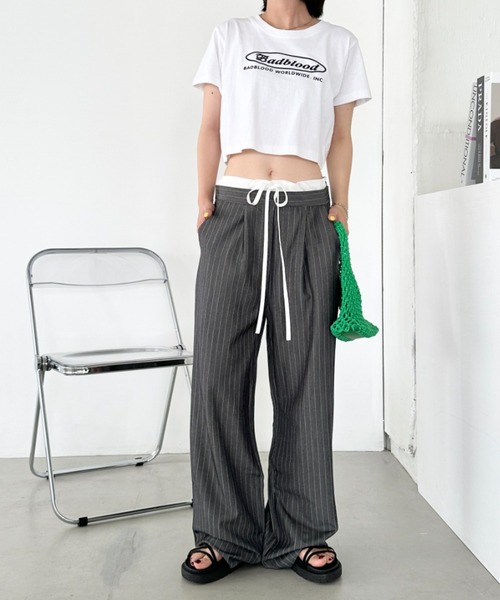 CLEA ワイドパンツ 新品未使用 CLEA パンツ レイヤードデザインピンストライプパンツ
