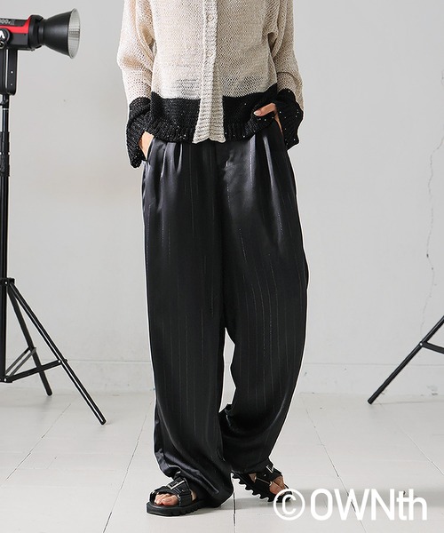 黒 ストライプ ワイドパンツ marai ワイドパンツ レディース ストライプ 柄 ガウチョパンツ