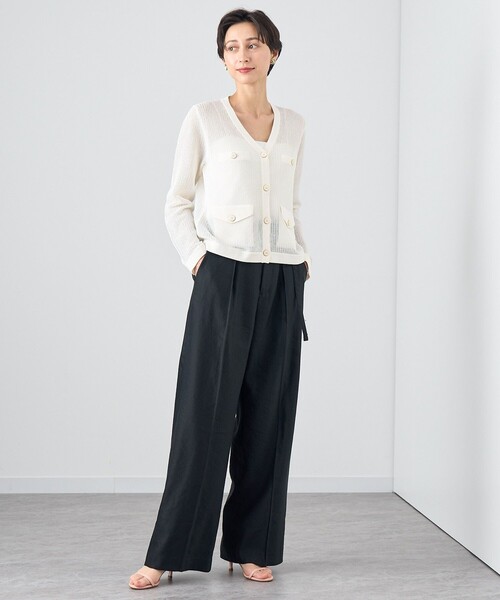 リネン ワイドパンツ セットアップ 七部袖 レトロスタイル ANAYI｜【セットアップ対応商品】リネンストレッチワイドパンツ