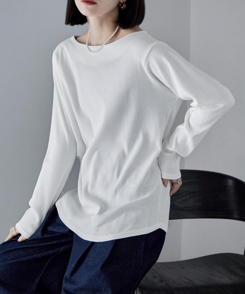 etoll.（エトル） tシャツ ボートネックコットンロングスリーブリブT