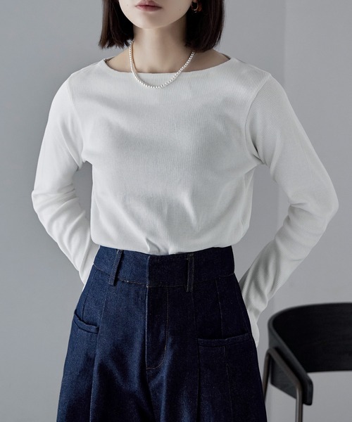 etoll.（エトル） tシャツ ボートネックコットンロングスリーブリブT