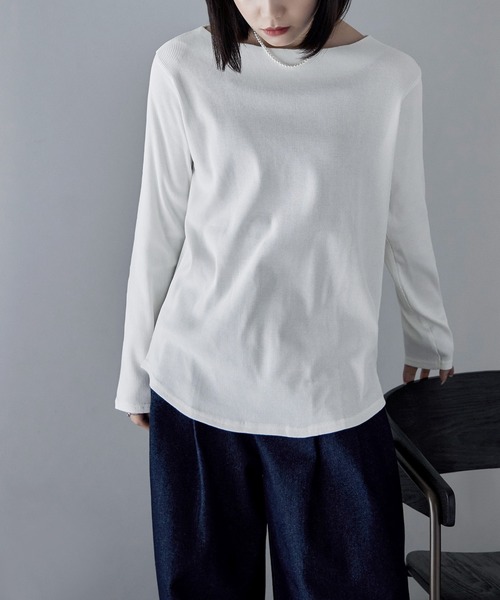 etoll.（エトル） tシャツ ボートネックコットンロングスリーブリブT