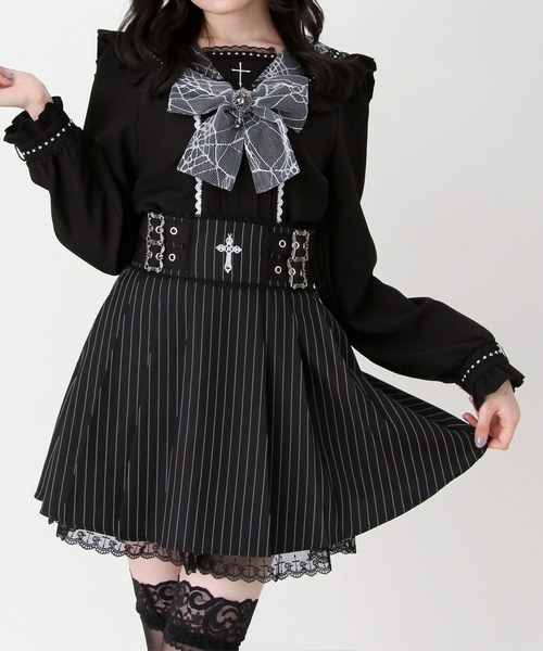 DearMyLove スカート 十字架チャームレースフリルプリーツスカート