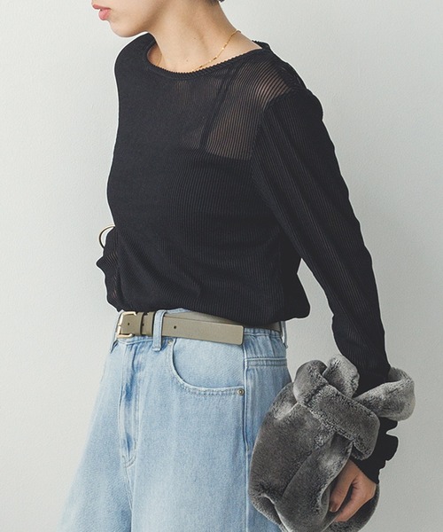 hunch tシャツ フロッキーストライプ シアートップス レディース
