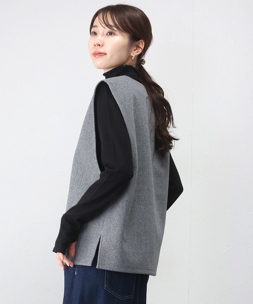 Aletta vita ベスト ジレ フェイクウールVネックベスト レディース