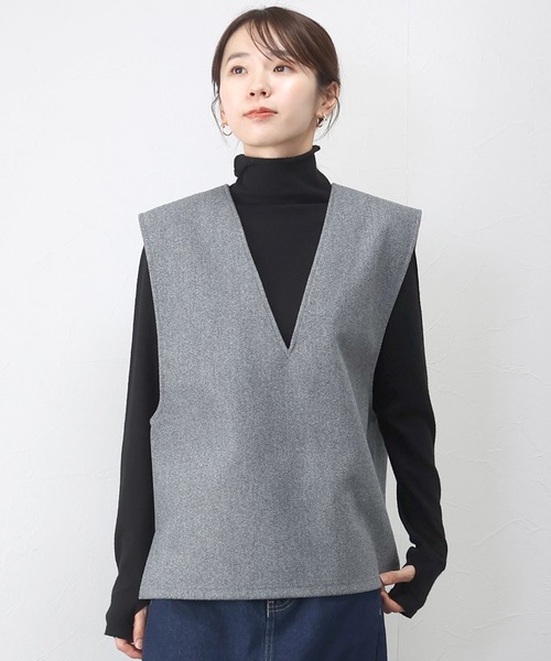 Aletta vita ベスト ジレ フェイクウールVネックベスト レディース