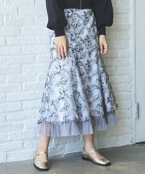 アンドクチュール　チュールフレアスカート アンドクチュール AND COUTURE ラメストライプチュールフレア