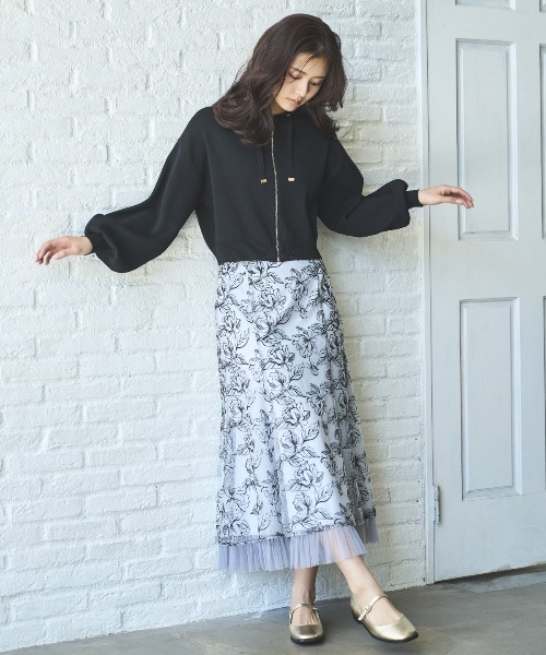 AND COUTURE スカート チュールヘムフローラルスカート