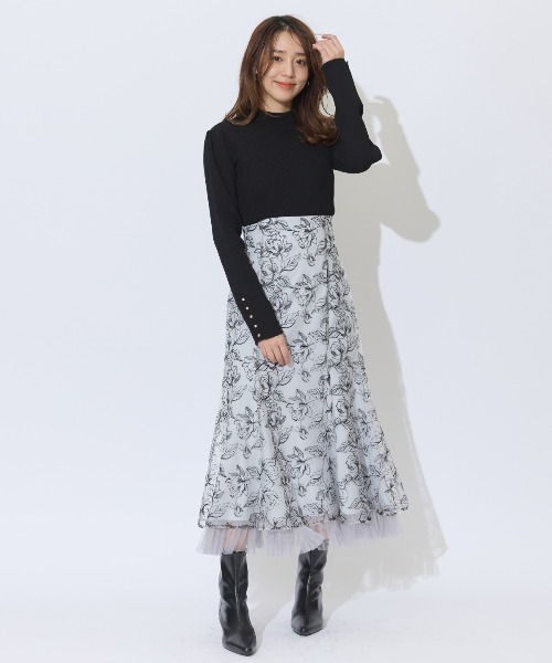 AND COUTURE スカート チュールヘムフローラルスカート