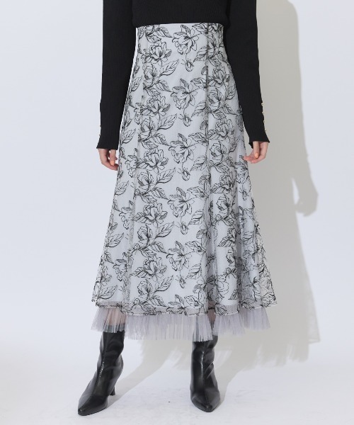 AND COUTURE スカート チュールヘムフローラルスカート