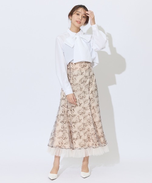 アンドクチュール 花柄 レース リボン チュール ヘム フローラル スカート AND COUTURE スカート チュールヘムフローラルスカート