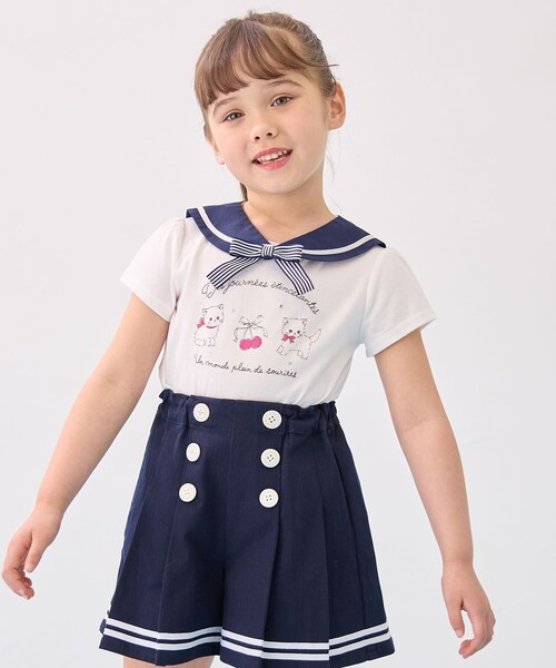 エニィファム140サイズ　セーラーカラーTシャツ＆マリンショートパンツ エニィファム140サイズ セーラーカラーTシャツ＆マリンショート