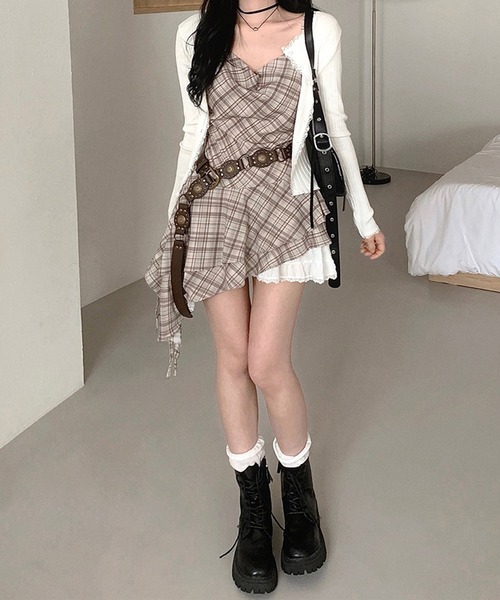 leune（ルネ） ワンピース アシメチェックキャミワンピース : ZOZOTOWN