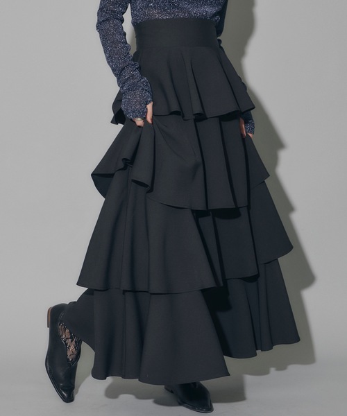 VIVIANO ブラック フリルスカート VIVIANO ブラック フリルスカート レディース
