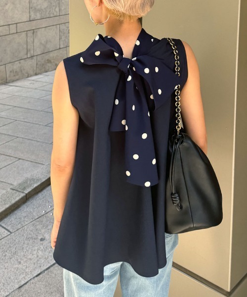 「JENNE」 ノースリーブブラウス LARGE ネイビー レディース