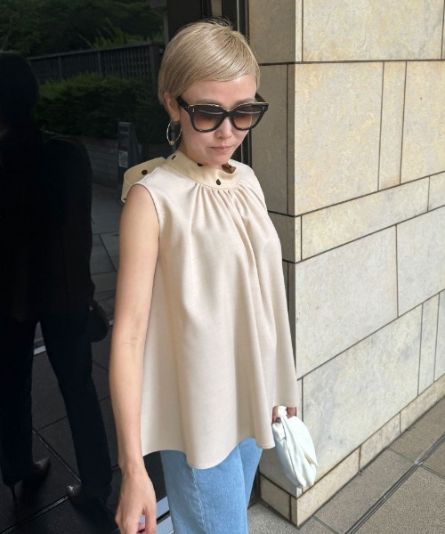 JENNE」 ノースリーブブラウス LARGE ネイビー レディース