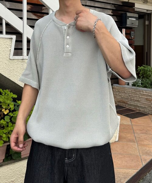 tシャツ ピグメントワッフルヘンリーネックカットソー レディース メンズ