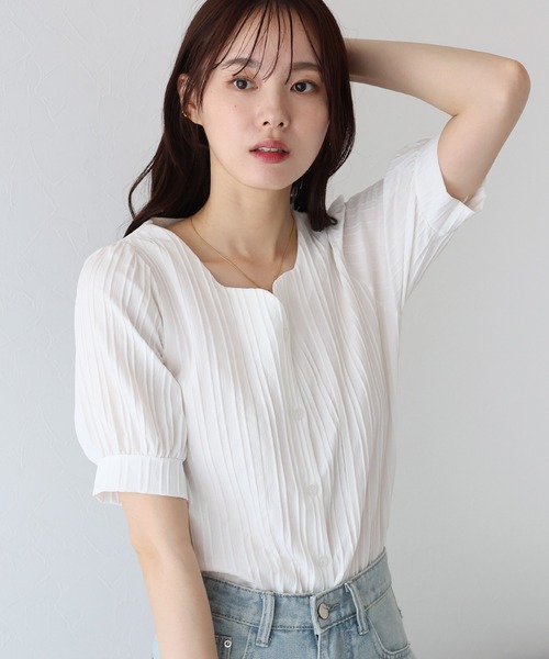 「BLUEEAST」 半袖ブラウス MEDIUM ベージュ レディース_画像3