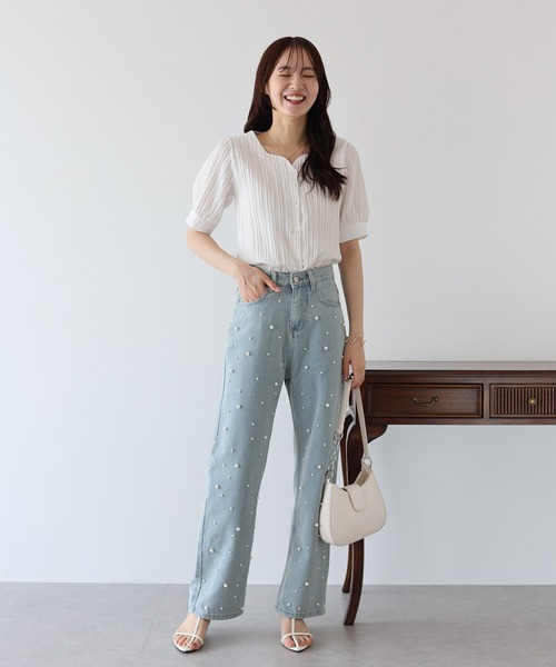 「BLUEEAST」 半袖ブラウス MEDIUM ベージュ レディース_画像4