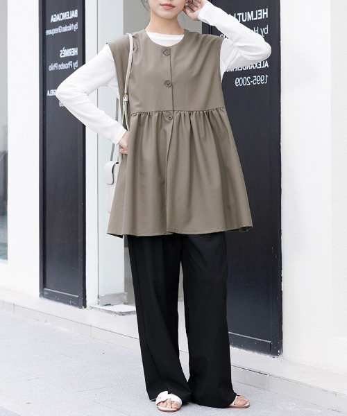 ReRe ベスト ジレ ボタン付きペプラムシルエットトップス レディース