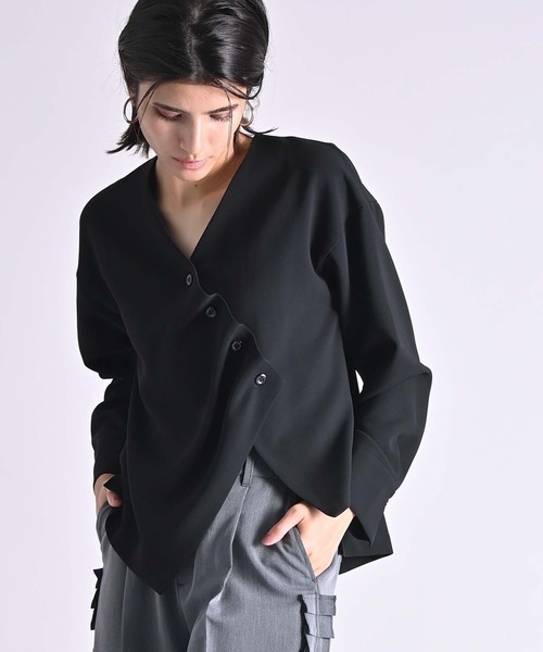 【オフホワイト】【一部店舗限定】アシメドレープブラウス RAW FUDGE（ローファッジ） ブラウス シャツ アシメドレープブラウス