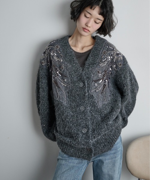 Y's ワイズ 美品 21AW ウール ニットカーディガン グレー2 WILLFULLY - brushed lightly reversible knit cardigan