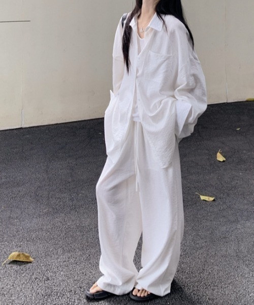 Aelina セットアップ リラックスシャツリボンスラックスセットアップ