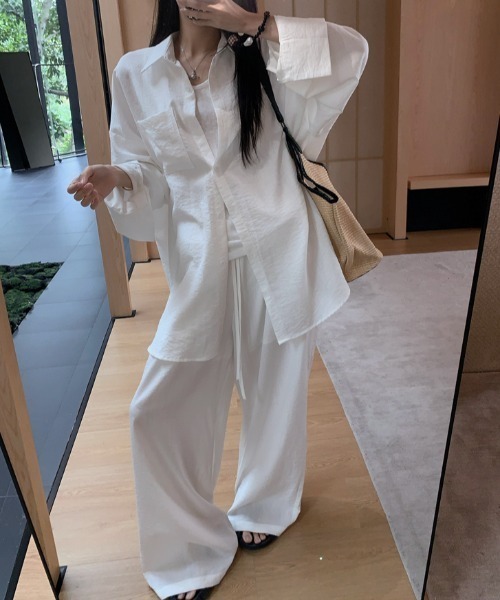 まとめ買いで割引き　rin onffo シャツ　スラックス　セットアップ Aelina セットアップ リラックスシャツリボンスラックスセットアップ