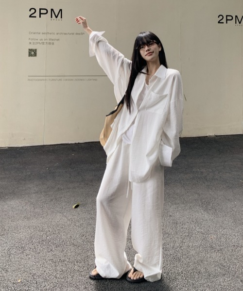 Aelina セットアップ リラックスシャツリボンスラックスセットアップ