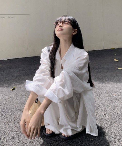Aelina セットアップ リラックスシャツリボンスラックスセットアップ