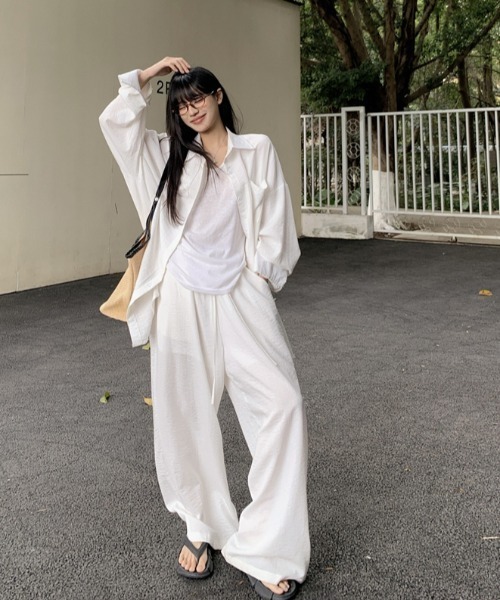 Aelina セットアップ リラックスシャツリボンスラックスセットアップ
