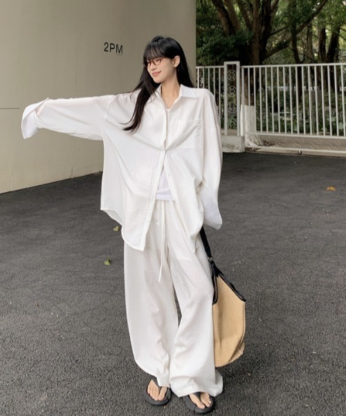 Aelina セットアップ リラックスシャツリボンスラックスセットアップ