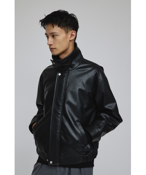 STYLEMIXER ブラック レザージャケット 定価15950 STYLEMIXER（スタイルミキサー） 革ジャン ライダース リブカラー